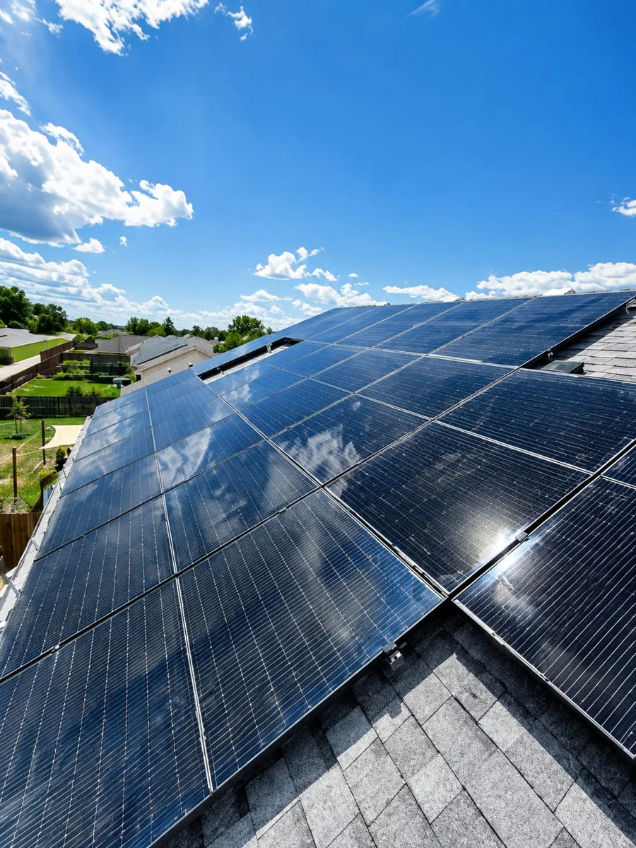 Close view of rooftop solar panels